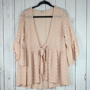 Kori America Swiss Dot Top Women's Medium Tie Front Kimono Y2K Romantic Ethereal